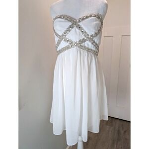 A. Drea Ivory Strapless Dress Rhinestone Fit & Flare Size Medium Cocktail Party